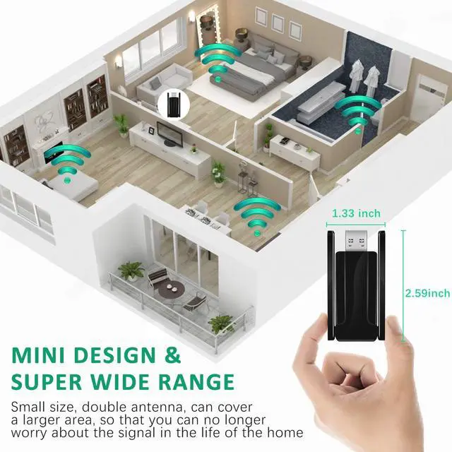 Alt view image 6 of 7 - USB 3.0 WiFi Adapter Wireless WiFi Dongle Dual Band with 5dBi Antenna AC1300Mbps Wireless Adapter for Desktop Laptop PC Support WinXP/7/8/10/vista, Mac10.4-10.14, Linux Network Card (1300Mbps Black)