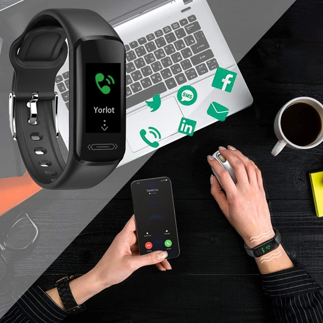 Alt view image 3 of 7 - Fitness Tracker, IP67 Waterproof Activity Tracker with Heart Rate/Body Temperature/ Blood Pressure/Sleep Monitor/Step Calorie Counter Smart Wristband Swipe Screen Self-Define Watch Face