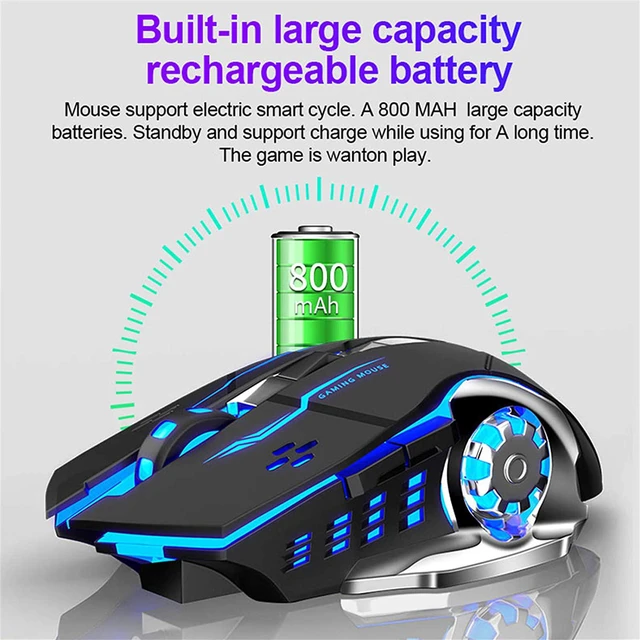 Alt view image 5 of 7 - SC100 Wireless Gaming Mouse, with 800mAh Battery Rechargeable, LED Backlight, USB Receiver, Ergonomic Optical 2.4G Cordless Metal Mice for PC Laptop, Tablet, Desktop Computer Games/Work (Black)