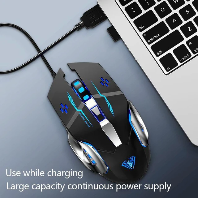 Alt view image 6 of 7 - SC100 Wireless Gaming Mouse, with 800mAh Battery Rechargeable, LED Backlight, USB Receiver, Ergonomic Optical 2.4G Cordless Metal Mice for PC Laptop, Tablet, Desktop Computer Games/Work (Black)