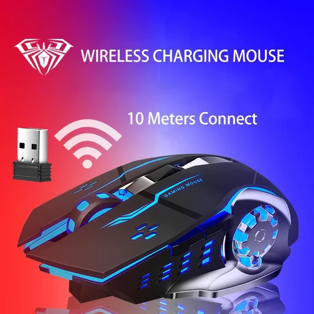 Alt view image 2 of 7 - SC100 Wireless Gaming Mouse, with 800mAh Battery Rechargeable, LED Backlight, USB Receiver, Ergonomic Optical 2.4G Cordless Metal Mice for PC Laptop, Tablet, Desktop Computer Games/Work (Black)