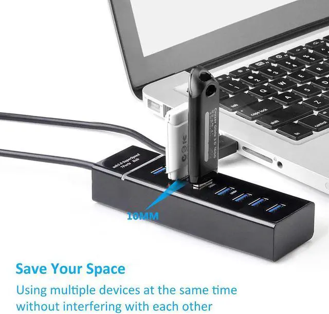 Alt view image 4 of 7 - 7-Port USB 3.0 Hub - USB Data Hub USB Splitter 7x USB 3.0 Hub with Long Cable 38-inch for Laptop, PC, MacBook, Mac Pro, Mac Mini, iMac, Surface Pro and More USB Devices (Black) giyqxHw