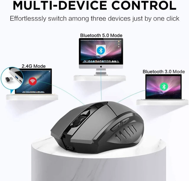 Alt view image 2 of 7 - Silent Bluetooth Mouse, Rechargeable Tri-Mode Bluetooth 5.0/3.0 and 2.4G Wireless Mouse 1600dpi Ergonomic Large laptop Mice for PC Computer MacBook, iPad OS
