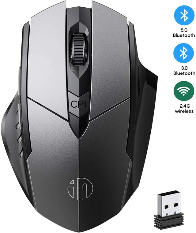 Main image of Silent Bluetooth Mouse, Rechargeable Tri-Mode Bluetooth 5.0/3.0 and 2.4G Wireless Mouse 1600dpi Ergonomic Large laptop Mice for PC Computer MacBook, iPad OS