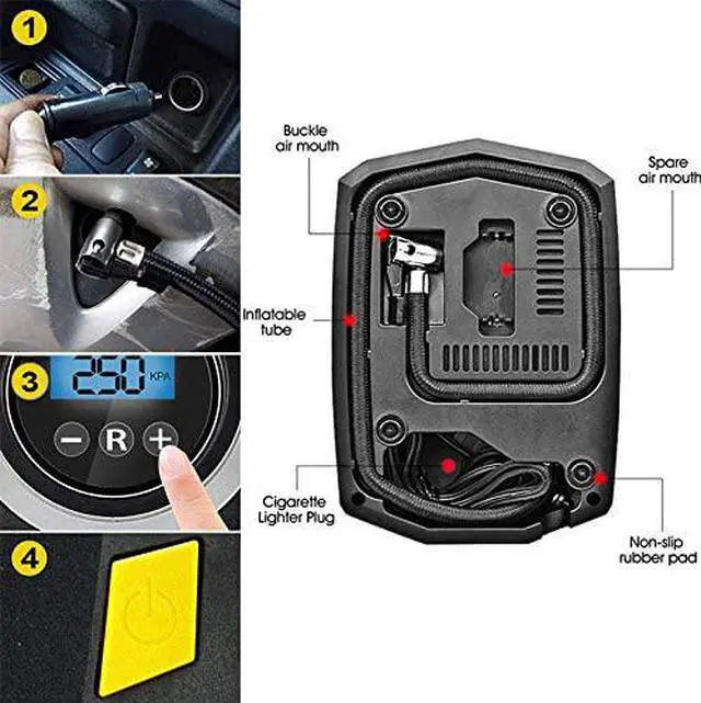 Alt view image 6 of 7 - Digital Tyre Inflator, Portable Air Compressor Tire Inflator 12V Rapid Electric Car Tyre Inflator Air Pump, 3 Nozzle Adaptors and Digital LED Light for Car Tires, Bicycles and Other Inflatables