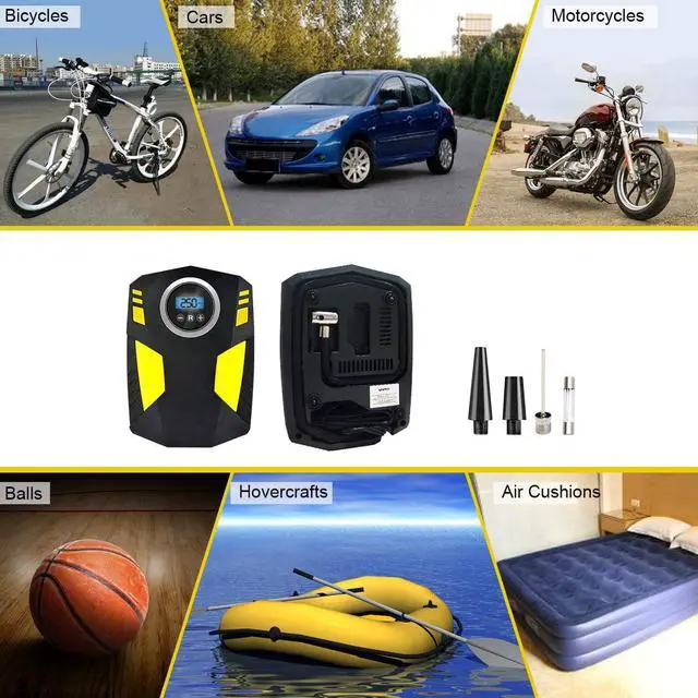 Alt view image 7 of 7 - Digital Tyre Inflator, Portable Air Compressor Tire Inflator 12V Rapid Electric Car Tyre Inflator Air Pump, 3 Nozzle Adaptors and Digital LED Light for Car Tires, Bicycles and Other Inflatables