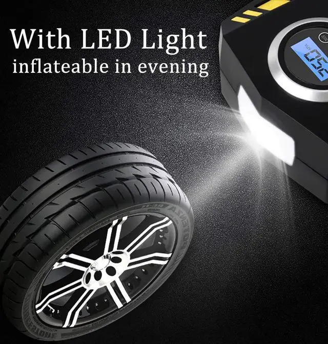 Alt view image 4 of 7 - Digital Tyre Inflator, Portable Air Compressor Tire Inflator 12V Rapid Electric Car Tyre Inflator Air Pump, 3 Nozzle Adaptors and Digital LED Light for Car Tires, Bicycles and Other Inflatables