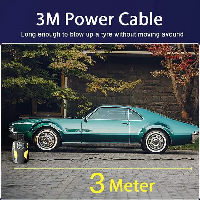 Alt view image 3 of 7 - Digital Tyre Inflator, Portable Air Compressor Tire Inflator 12V Rapid Electric Car Tyre Inflator Air Pump, 3 Nozzle Adaptors and Digital LED Light for Car Tires, Bicycles and Other Inflatables