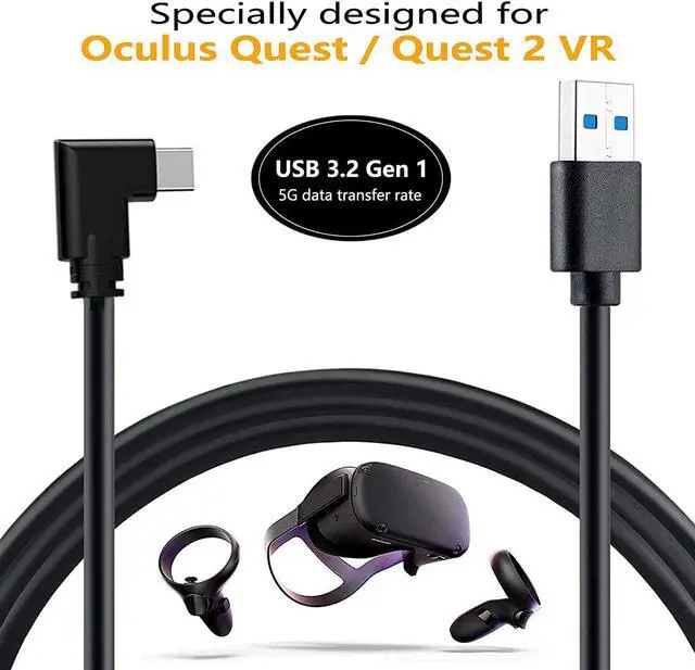 Alt view image 2 of 7 - Oculus Quest 2 VR Link Cable, 16FT/5M VR Headset Cable for Oculus Quest 2/Quest 1, 90 Degree 3.2 gen USB C to A High Speed Data Transfer& Fast Charging Cable for Oculus Quest Headset to a Gaming PC
