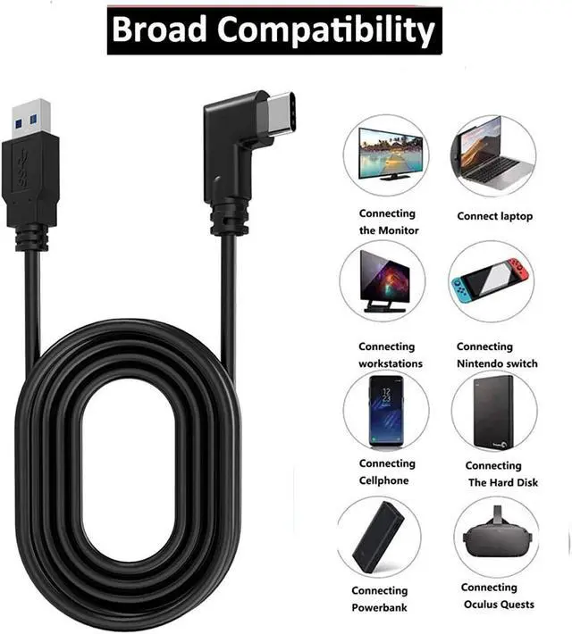 Alt view image 5 of 7 - Oculus Quest 2 VR Link Cable, 16FT/5M VR Headset Cable for Oculus Quest 2/Quest 1, 90 Degree 3.2 gen USB C to A High Speed Data Transfer& Fast Charging Cable for Oculus Quest Headset to a Gaming PC