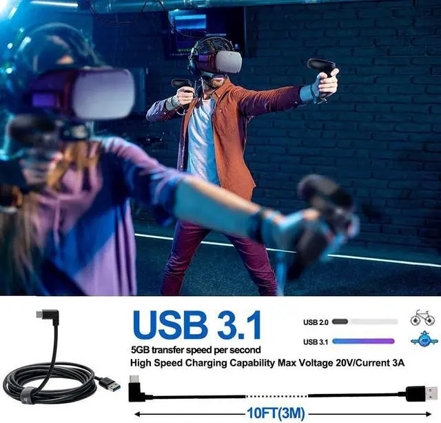 Alt view image 5 of 7 - Oculus Quest Link Cable 26FT(8M), High Speed Data Transfer& Fast Charging  USB C Cable, USB Extension Cable(5M) (No Power Supply) with Relay Amplifier Chip and USB 3.2 Gen 1 Cable(3M) (Cable Only)