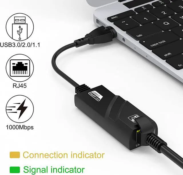 Alt view image 2 of 7 - Super Speed USB 3.0 to RJ45 10/100/1000Mbps Gigabit Ethernet Network Adapter for PC or Laptop Windows 10, 8, 7, XP, Vista, Mac OS, Linux (Black) (USB 3.0 to RJ45 Ethernet Adapter)