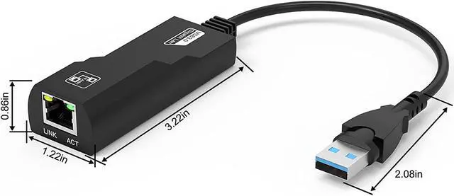 Alt view image 6 of 7 - Super Speed USB 3.0 to RJ45 10/100/1000Mbps Gigabit Ethernet Network Adapter for PC or Laptop Windows 10, 8, 7, XP, Vista, Mac OS, Linux (Black) (USB 3.0 to RJ45 Ethernet Adapter)