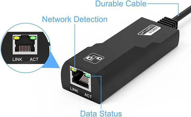 Alt view image 4 of 7 - Super Speed USB 3.0 to RJ45 10/100/1000Mbps Gigabit Ethernet Network Adapter for PC or Laptop Windows 10, 8, 7, XP, Vista, Mac OS, Linux (Black) (USB 3.0 to RJ45 Ethernet Adapter)