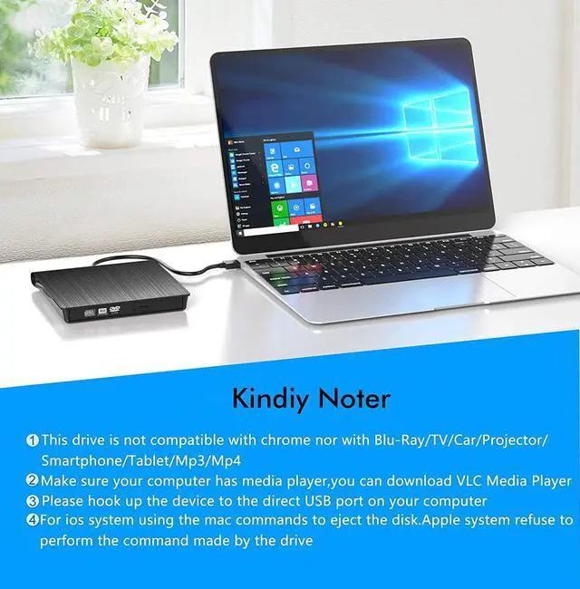 Alt view image 7 of 7 - External USB3.0 CD DVD Drive, USB 3.0 Portable Slim CD DVD +/-RW Drive Player Burner Writer Reader Rewriter, Optical DVD Drive For Macbook, Laptop, Desktop, Windows 7/8/10/XP/Vista/Mac OS giyqxHw