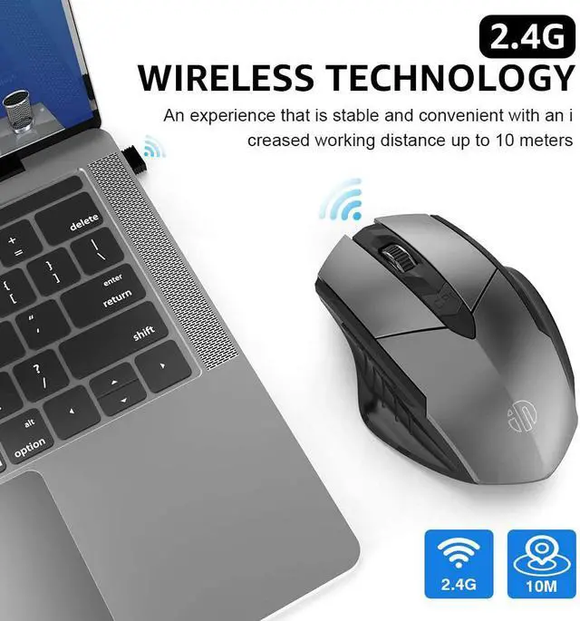 Alt view image 2 of 7 - 2.4G USB Wireless Mouse Rechargeable, Ergonomic Silent Click USB 2.4G Cordless Mouse for Laptop PC Computer Tablets Windows Linux, 6 Buttons, 1600DPI 3 Adjustment Levels