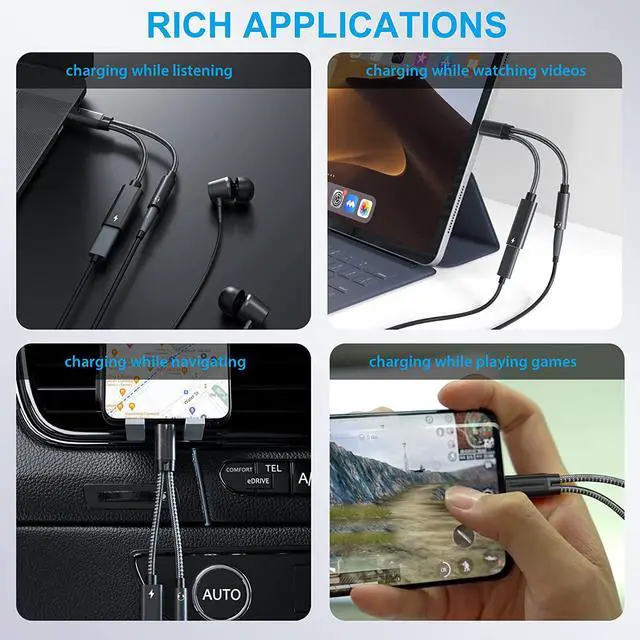 Alt view image 7 of 7 - USB C to 3.5mm Audio and Charger Adapter, Embedded Conexant Chip for Static-Free and HiFi Stereo Sound, 2 in 1 Car Aux Cord, PD 60W Fast Charging Cable, Compatible with Type C Phones, iPad, Tablets
