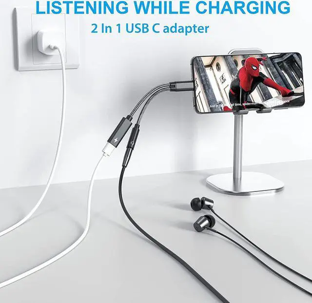 Alt view image 5 of 7 - USB C to 3.5mm Audio and Charger Adapter, Embedded Conexant Chip for Static-Free and HiFi Stereo Sound, 2 in 1 Car Aux Cord, PD 60W Fast Charging Cable, Compatible with Type C Phones, iPad, Tablets