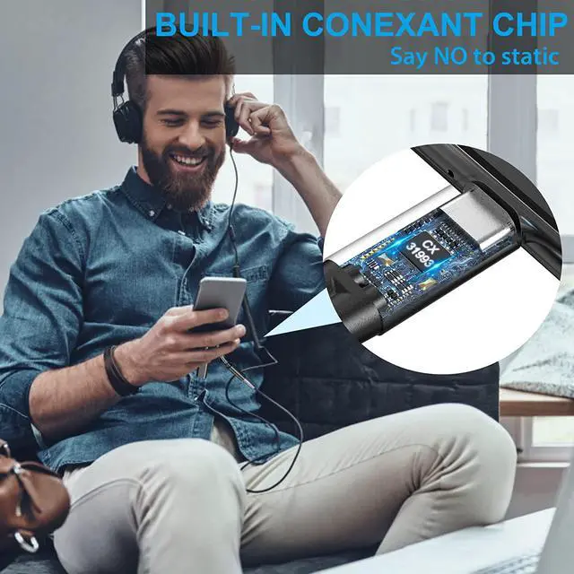 Alt view image 2 of 7 - USB C to 3.5mm Audio and Charger Adapter, Embedded Conexant Chip for Static-Free and HiFi Stereo Sound, 2 in 1 Car Aux Cord, PD 60W Fast Charging Cable, Compatible with Type C Phones, iPad, Tablets