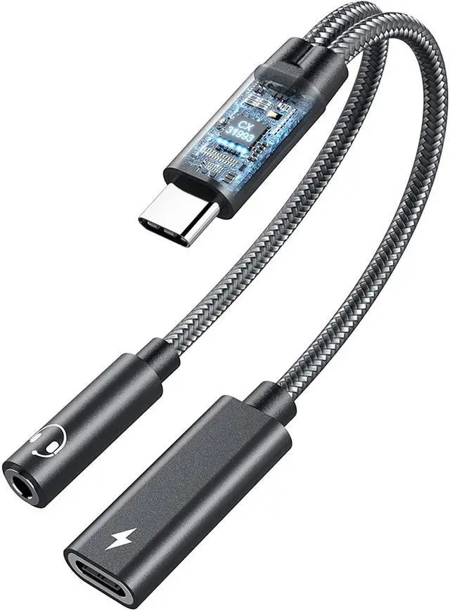 Main image of USB C to 3.5mm Audio and Charger Adapter, Embedded Conexant Chip for Static-Free and HiFi Stereo Sound, 2 in 1 Car Aux Cord, PD 60W Fast Charging Cable, Compatible with Type C Phones, iPad, Tablets