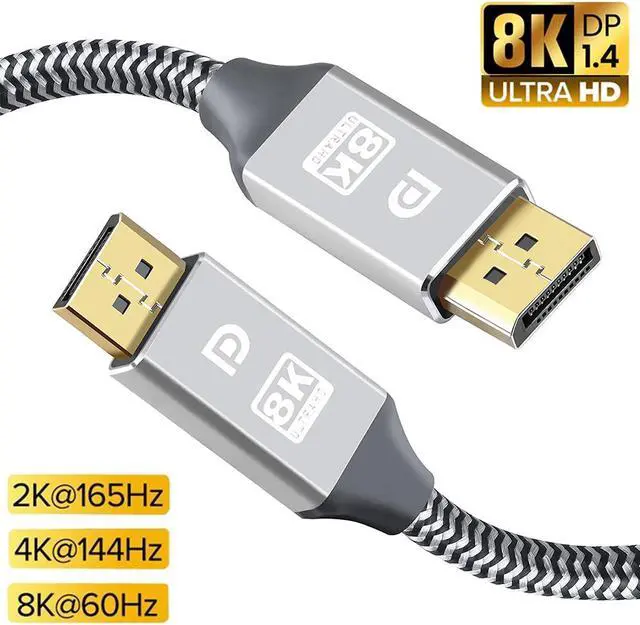 Main image of DisplayPort Cable DP 1.4, Nylon Braided 8K DP Cable (8K @60Hz, 4K @120Hz, 2K, HDR, HBR3, HDCP 2.2) Display Port Cable V1.4 High Speed 32.4Gbps DisplayPort Cord for Laptop PC TV Gaming Monitor (6.6ft)