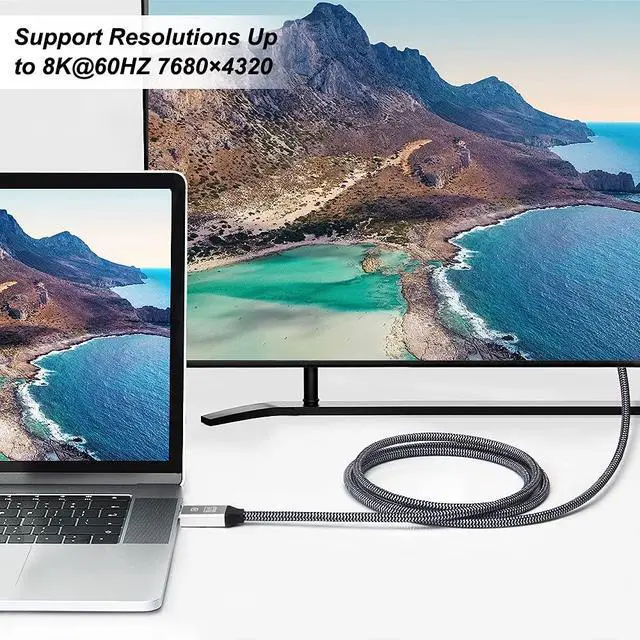 Alt view image 7 of 7 - DisplayPort Cable DP 1.4, Nylon Braided 8K DP Cable (8K @60Hz, 4K @120Hz, 2K, HDR, HBR3, HDCP 2.2) Display Port Cable V1.4 High Speed 32.4Gbps DisplayPort Cord for Laptop PC TV Gaming Monitor (6.6ft)