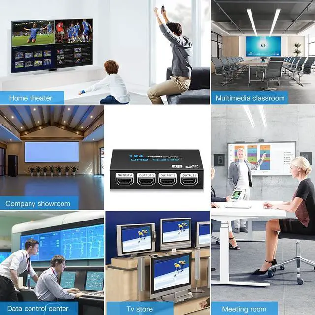 Alt view image 6 of 7 - HDMI Splitter 1 in 4 Out, 1x4 Hdmi Splitter Audio Video Distributor Box with AC Adaptor, Duplicate/Mirror Screen Monitor, Supports 4K x 2K & 3D Resolutions