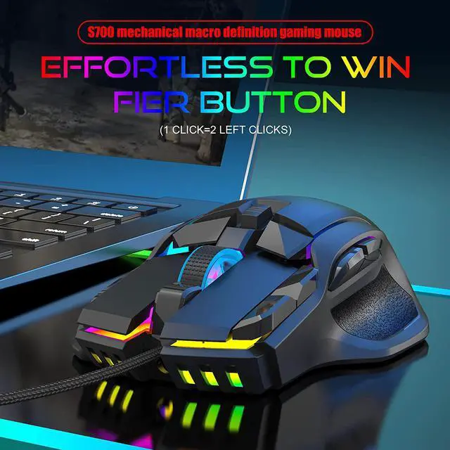 Alt view image 4 of 7 - Mechanical Macro Definition Gaming Mouse USB Wired, High Performance Wired Game Mouse 12800 DPI, RGB Backlit Mouse,10 Programmable Buttons USB Mouse for Computer/PC/Laptop/MAC (Black)