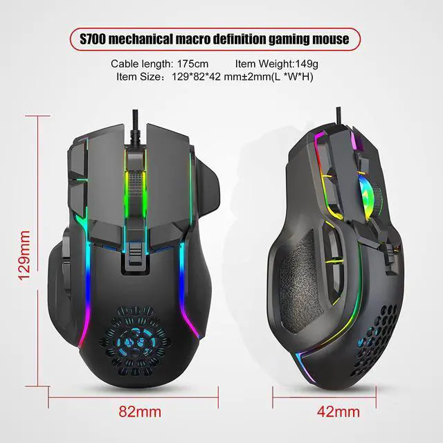 Alt view image 7 of 7 - Mechanical Macro Definition Gaming Mouse USB Wired, High Performance Wired Game Mouse 12800 DPI, RGB Backlit Mouse,10 Programmable Buttons USB Mouse for Computer/PC/Laptop/MAC (Black)