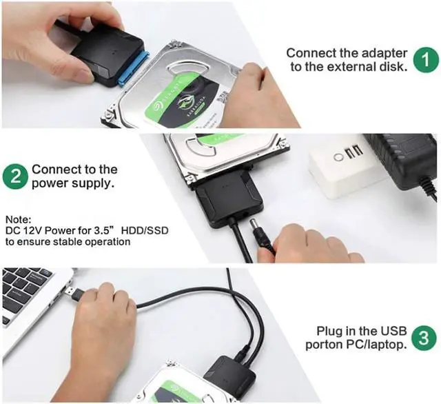 Alt view image 6 of 7 - USB 3.0 to SATA Adapter Cable, Super Speed 2.5"/3.5" HDD/SSD Hard Drive converter/Adapter cable SATA to USB 3.0 Adapter for 2.5"/3.5" HDD/SSD drives, supports UASP SATA III (with Power supply)