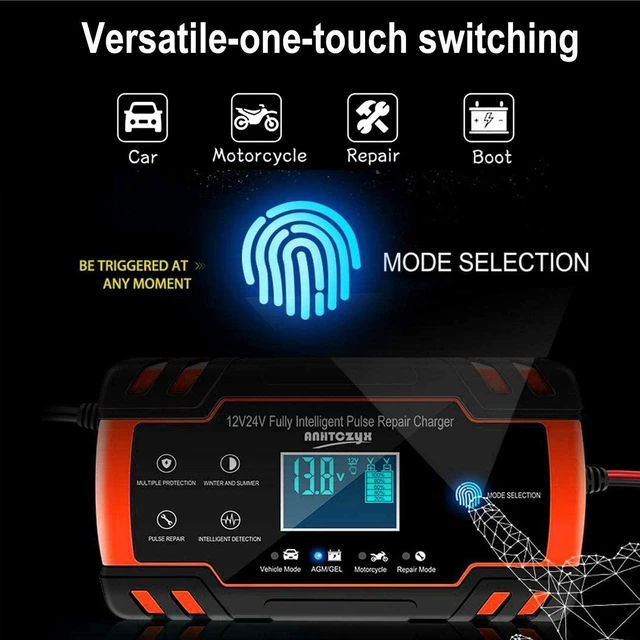 Alt view image 5 of 7 - Car Battery Charger 12V/8A 24V/4A Automatic Smart Battery Charger/Maintainer with LCD Display Pulse Repair Charger Pack for Car, Lawn Mower, Motorcycle, Boat, SUV and More