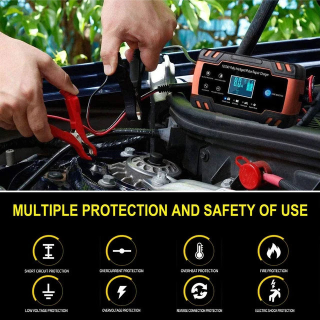Alt view image 6 of 7 - Car Battery Charger 12V/8A 24V/4A Automatic Smart Battery Charger/Maintainer with LCD Display Pulse Repair Charger Pack for Car, Lawn Mower, Motorcycle, Boat, SUV and More