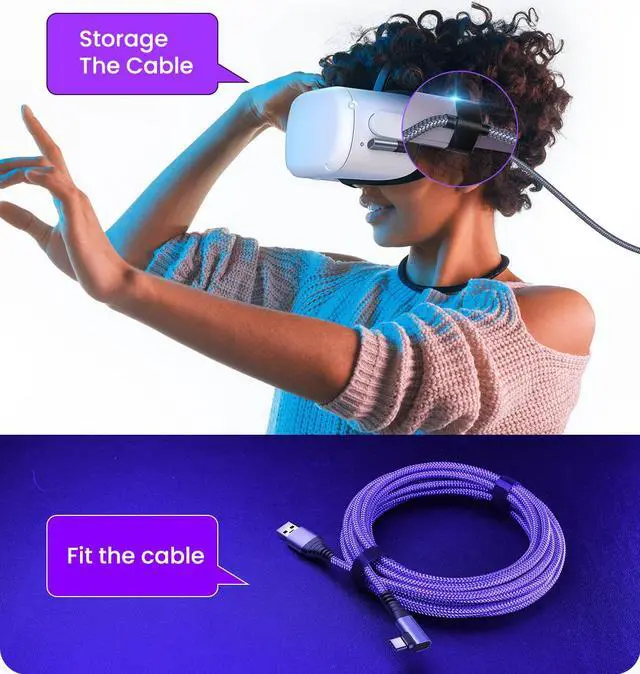 Alt view image 7 of 7 - for Oculus Quest 2 Link Cable 20FT / 6M, USB A to C Oculus Link Cable Durable Nylon Braided [USB3.2/ 5Gbps] High Speed Transfer & Fast Charge USB C Cable Compatible for VR Quest Headset Gaming PC