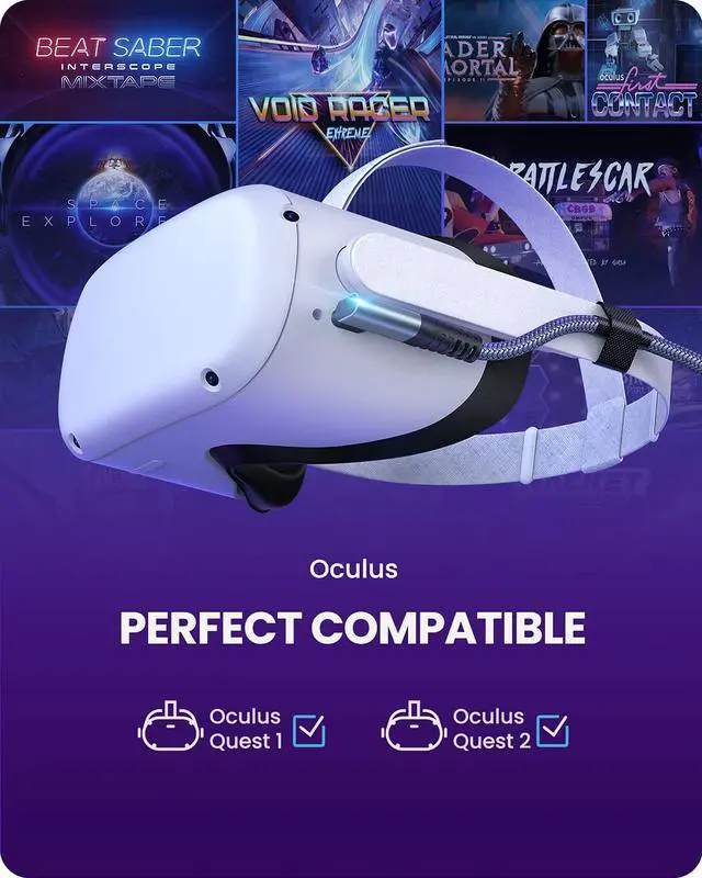 Alt view image 2 of 7 - for Oculus Quest 2 Link Cable 16FT / 5M, USB A to C Oculus Link Cable Durable Nylon Braided [USB3.2/ 5Gbps] High Speed Transfer & Fast Charge USB C Cable Compatible for VR Quest Headset Gaming PC