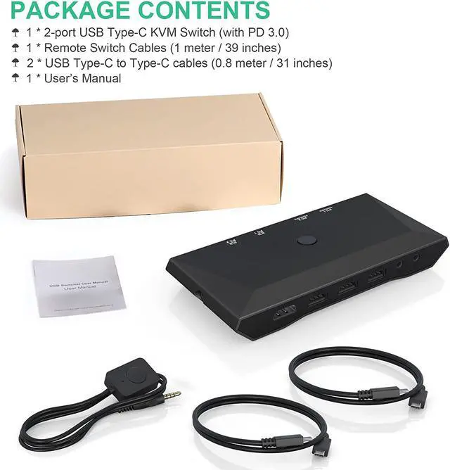 Alt view image 7 of 7 - USB C kvm Switch, 4K@60Hz Dual Ports USB Type-C KVM Switches for 2 Computers Share One HDMI HD Monitor, Audio Microphone Output, USB C Switch Selector with 3 USB Supported USB Devices Keyboard Mouse