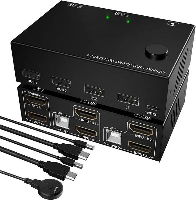 Main image of HDMI KVM Switch 2 Monitors 2 Computers, 4K @30Hz Dual Monitor HDMI USB 2.0 Switcher 2 in 2 Out PC Keyboard Mouse KVM Switcher Support Extended And Copy Display