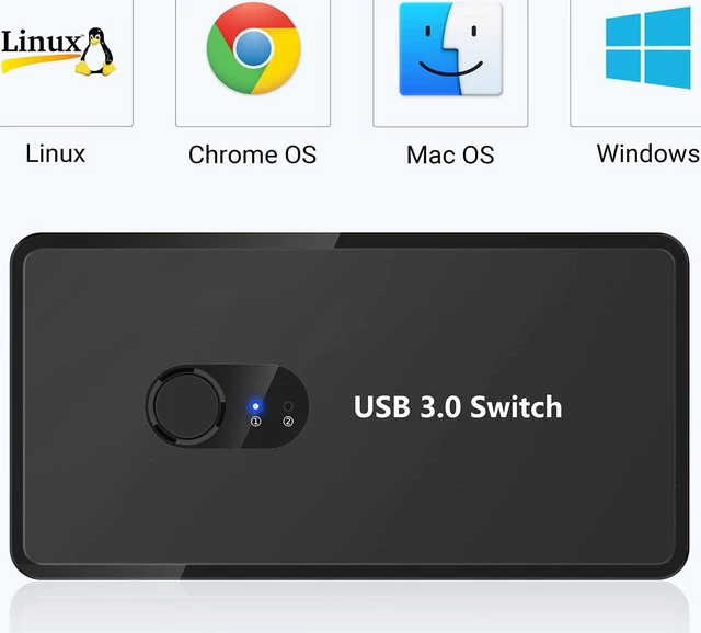 Alt view image 5 of 7 - USB 3.0 Switch Selector KVM Switcher 2 Computers Sharing 4 USB Devices USB Hub Switch for Keyboard Mouse Scanner Printer with One-Button Swapping and 2 Pack USB Male Cable