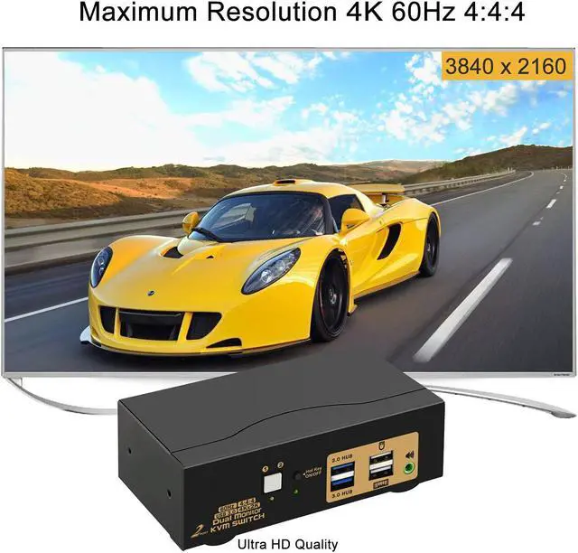 Alt view image 5 of 7 - 2 Port USB 3.0 HDMI KVM Switch, Dual Monitor HDMI 4K @60Hz KVM Switch, Keyboard Video Mouse Peripherals Switcher for 2 Computers 2 Monitors with Audio
