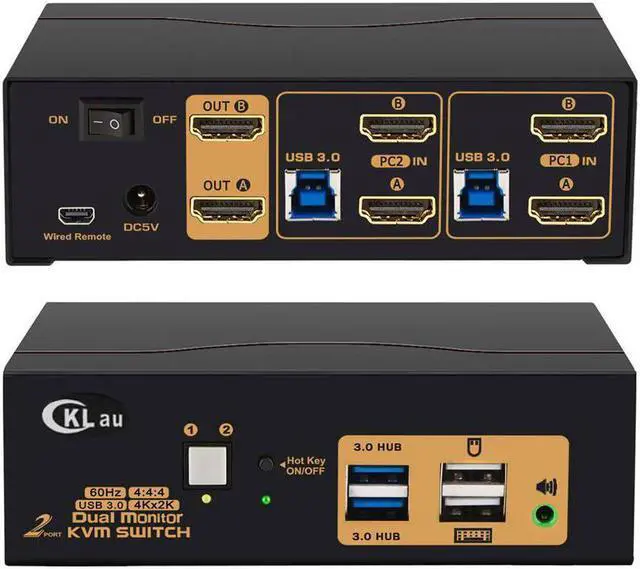 Main image of 2 Port USB 3.0 HDMI KVM Switch, Dual Monitor HDMI 4K @60Hz KVM Switch, Keyboard Video Mouse Peripherals Switcher for 2 Computers 2 Monitors with Audio