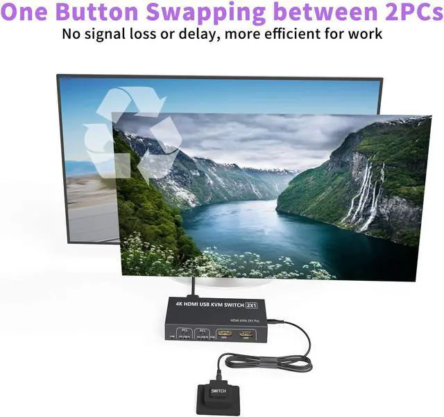 Alt view image 5 of 7 - 2 Port HDMI KVM Switch, 2 in 1 USB HDMI Switch Sharing Keyboard Mouse Printer Monitor, Camera Support 4K@30Hz for PC,Laptop,Xbox,HDTV, with 2x USB Cable, 1x Switch Controller,1 x 5V DC Power Cable