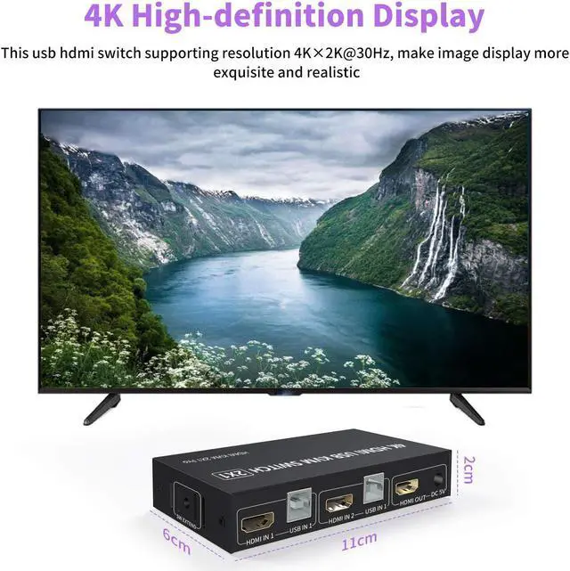 Alt view image 3 of 7 - 2 Port HDMI KVM Switch, 2 in 1 USB HDMI Switch Sharing Keyboard Mouse Printer Monitor, Camera Support 4K@30Hz for PC,Laptop,Xbox,HDTV, with 2x USB Cable, 1x Switch Controller,1 x 5V DC Power Cable