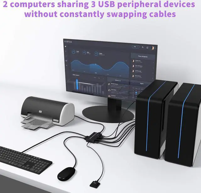 Alt view image 6 of 7 - 2 Port HDMI KVM Switch, 2 in 1 USB HDMI Switch Sharing Keyboard Mouse Printer Monitor, Camera Support 4K@30Hz for PC,Laptop,Xbox,HDTV, with 2x USB Cable, 1x Switch Controller,1 x 5V DC Power Cable