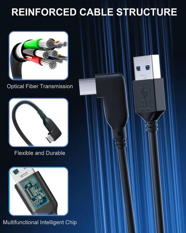 Alt view image 6 of 7 - VR Link Cable 16FT / 5M Compatible with Oculus Quest 2 for Meta VR Headset and PC Gaming/Steam VR, High Speed Data Transfer and Fast Charging USB 3.0 Type A to C Cable for VR Headsets Accessories
