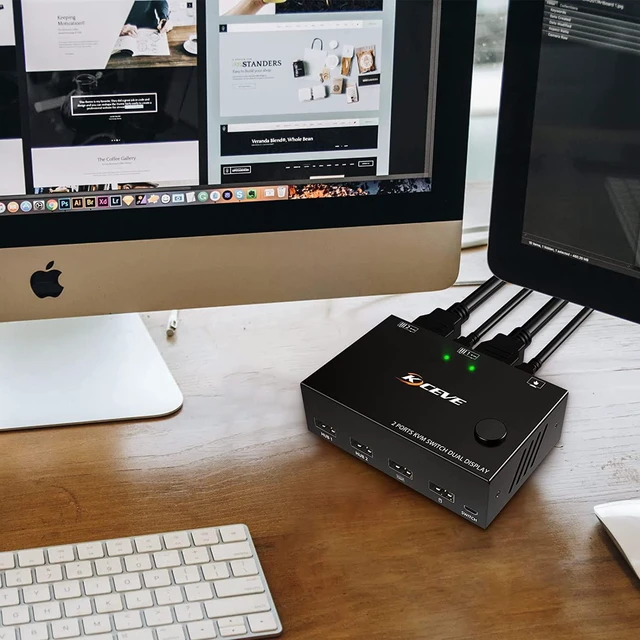 Alt view image 5 of 7 - Dual Monitor HDMI KVM Switch 2 Monitors 2 Computers, 4K @30Hz Dual Monitor HDMI USB 2.0 Switcher 2 in 2 Out PC Keyboard Mouse Switcher Support Extended And Copy Display, with 1 External Switch Button