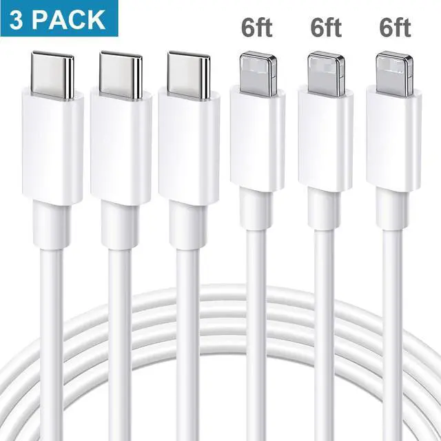 Main image of USB C to Lightning Cable 3Pack 6FT, for iPhone Fast Charger Cable USB-C Power Delivery Charging Cord for i-Phone 14/13/12/12 PRO Max/12 Mini/11/11PRO/XS/Max/XR/X/8/8Plus/i-Pad, White