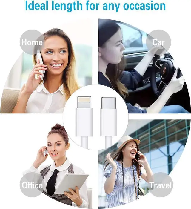 Alt view image 6 of 7 - USB C to Lightning Cable 3Pack 6FT, for iPhone Fast Charger Cable USB-C Power Delivery Charging Cord for i-Phone 14/13/12/12 PRO Max/12 Mini/11/11PRO/XS/Max/XR/X/8/8Plus/i-Pad, White