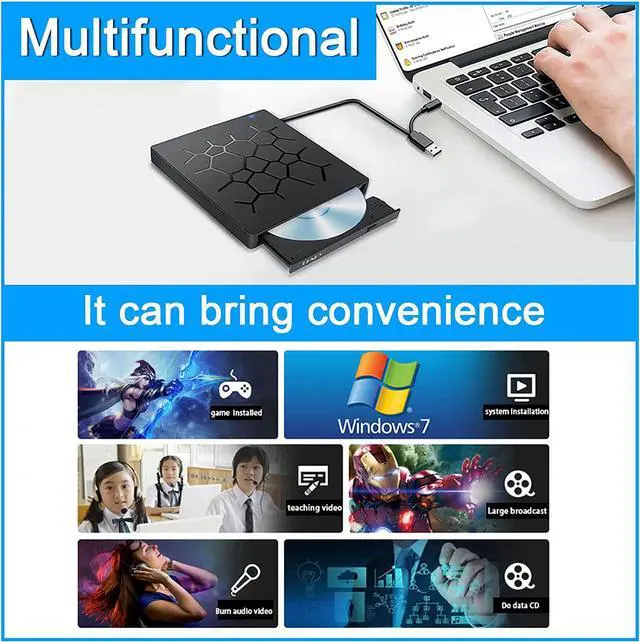 Alt view image 6 of 7 - [ 7 in 1 ] External CD DVD Drive, USB 3.0 & Type-C Portable CD/DVD +/-RW ROM DVD Burner Rewriter with SD TF Slot & 4 USB Ports, Slim Optical DVD Player for Laptop Desktop PC Windows Linux Mac OS