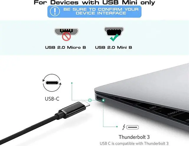 Alt view image 6 of 7 - [2 PACK] Mini USB to USB C Cable 3.3ft/1M, High Speed USB C to Mini USB C Cables Adapter 480Mbps Compatible with Mac- Book Air/i-Pad Pro/i-Mac Pro/Le-novo Yoga/H-P Dell XPS/Chrome-book/Digital Camera