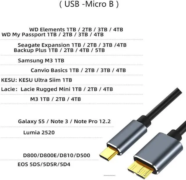 Alt view image 7 of 7 - USB C to Micro B Hard Drive Cable, 3.3FT / 1M 5Gbps USB C Male to Micro B Male Cord Lead Portable External Hard Drive Cable Compatible with WD Elements,Sea-gate Expansion,Tos-hiba, M3 1TB, Galaxy S5