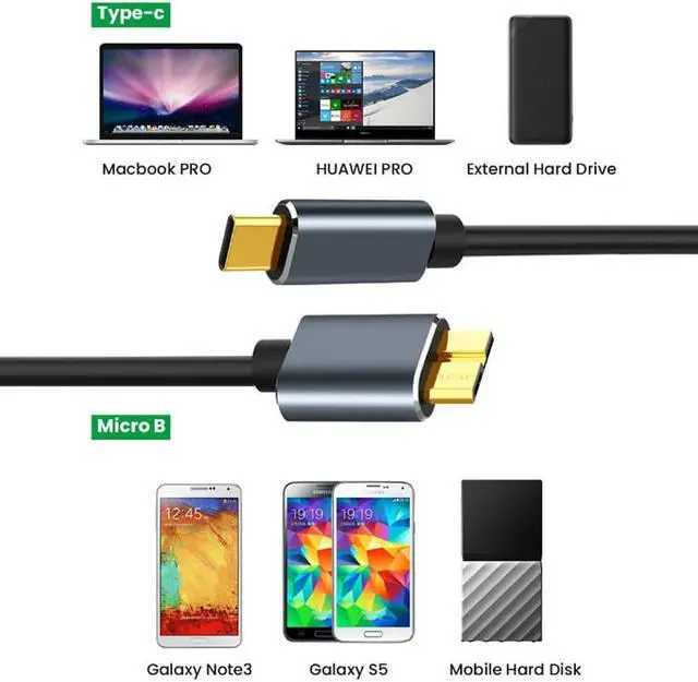 Alt view image 3 of 7 - USB C to Micro B Hard Drive Cable, 3.3FT / 1M 5Gbps USB C Male to Micro B Male Cord Lead Portable External Hard Drive Cable Compatible with WD Elements,Sea-gate Expansion,Tos-hiba, M3 1TB, Galaxy S5